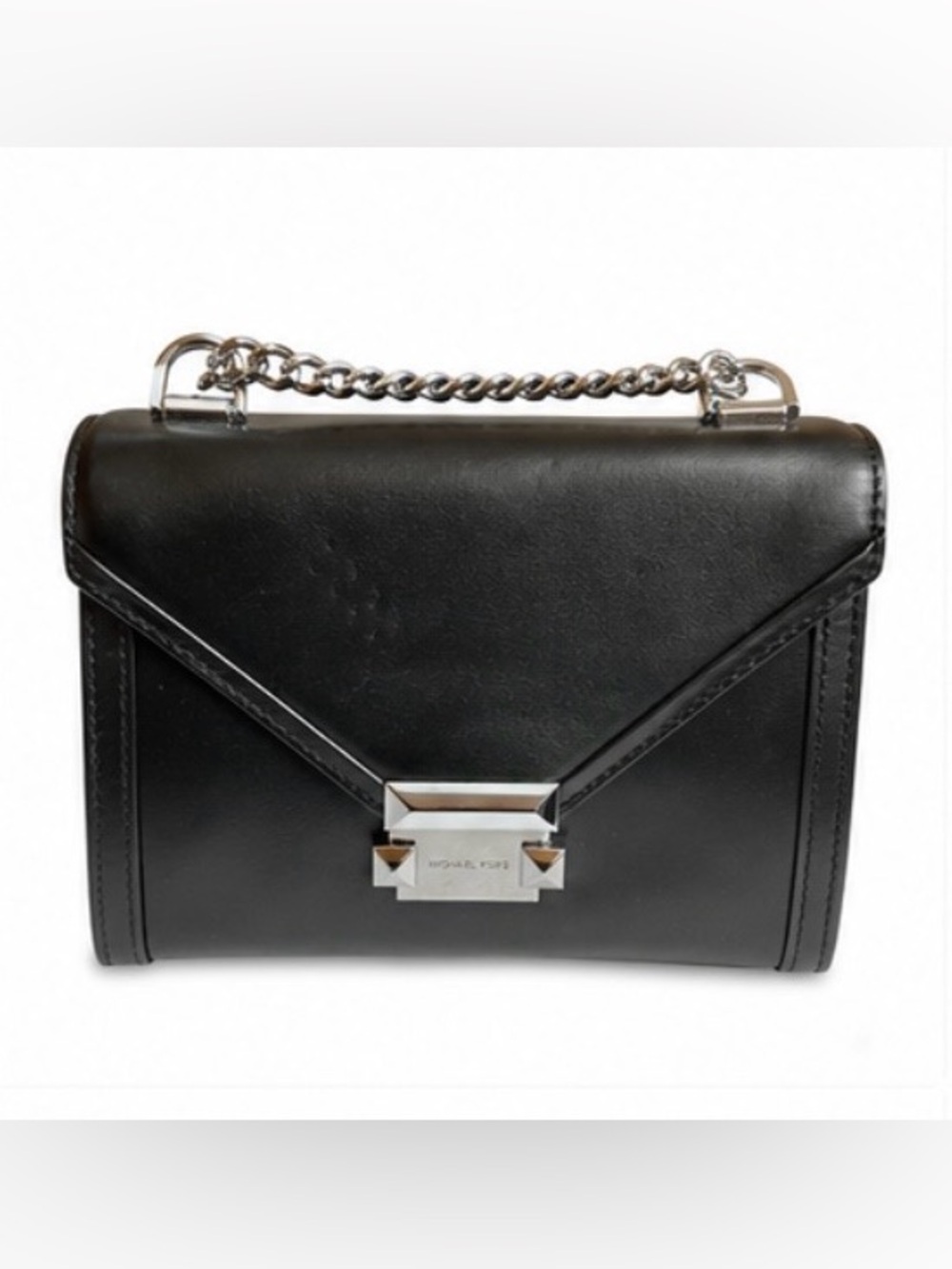 Michael Kors Black Leather Whitney Handbag with Silver Chain - Picture 4 of 13